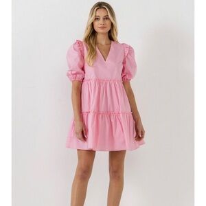 English Factory Pink Puff Sleeve Mini Dress